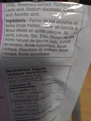 Lista de ingredientes del producto croutons  