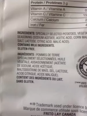 Lista de ingredientes del producto Potato Chips - Salt & Vinegar Lay's 