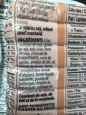 Lista de ingredientes del producto Saucisses Végétariennes Yves 450g