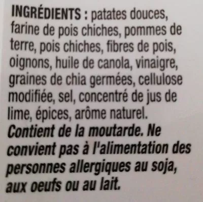 Lista de ingredientes del producto Bouchées de Patates douces et de chaleur ia  