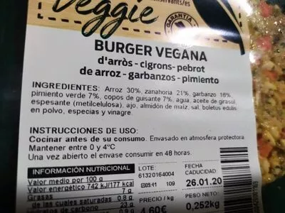 Lista de ingredientes del producto Burger vegana Bonarea 23 g