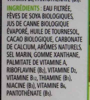 Lista de ingredientes del producto Natur-a Soya Chocolat Natur-a 1,89 l