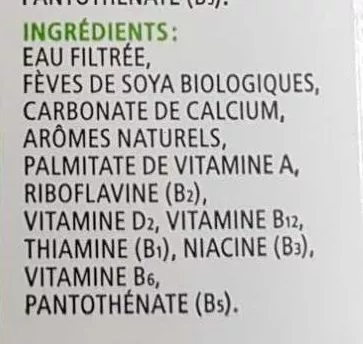 Lista de ingredientes del producto Organic fortified soy beverage unsweetened Natura 946 ml