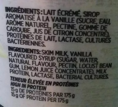 Lista de ingredientes del producto Yogourt vanille Liberté 