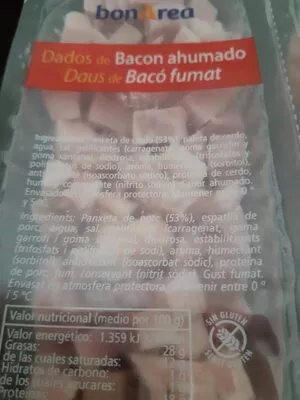 Lista de ingredientes del producto Dados de bacon ahumado Bonarea 