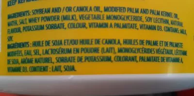 Lista de ingredientes del producto Margarine  