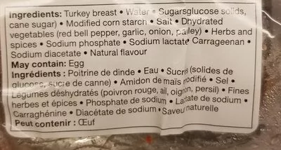 Lista de ingredientes del producto sliced herb turkey  