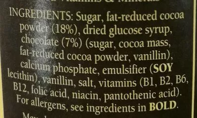 Lista de ingredientes del producto Swiss Chocolate Drink Twinings 350 g