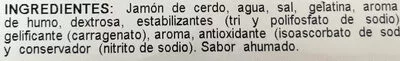 Lista de ingredientes del producto Finisimo jamon cocido al horno BonArea 146 g