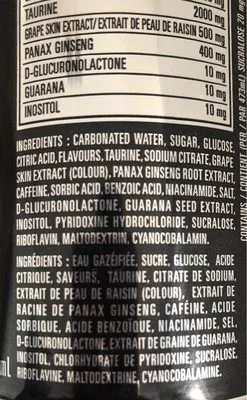 Lista de ingredientes del producto Boisson énergisante Monster Energy, Monster 473 ml