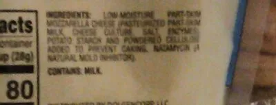 Lista de ingredientes del producto fancy shredded low moisture part skim mozzarella cheese clover valley 