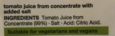 Lista de ingredientes del producto Jus de tomate Simply M&S 