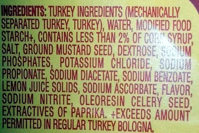 Lista de ingredientes del producto Turkey Bologna Oscar Mayer 16 OZ