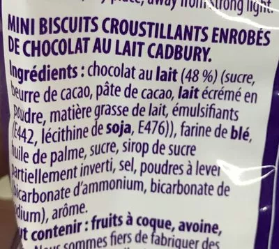 Lista de ingredientes del producto Mini Finger l'Original Cadbury 40 g