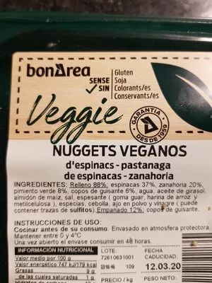 Lista de ingredientes del producto Nuggets veganos Bonarea 