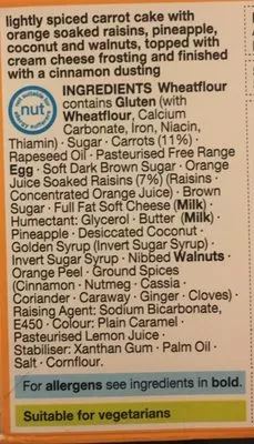 Lista de ingredientes del producto Carrot Cake Marks & Spencer 