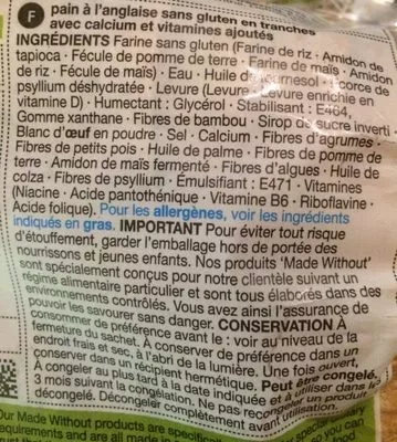 Lista de ingredientes del producto Pain sans gluten Marks & Spencer 