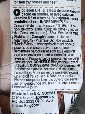 Lista de ingredientes del producto Coconut & cocoa drink M&S 