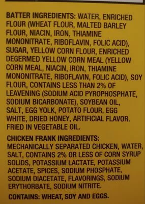 Lista de ingredientes del producto Jumbo corn dogs  