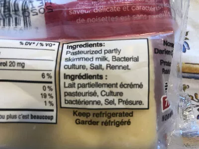 Lista de ingredientes del producto Jalsberg original Jarlsberg 