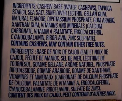 Lista de ingredientes del producto Boisson de noix de cajou non sucrée  