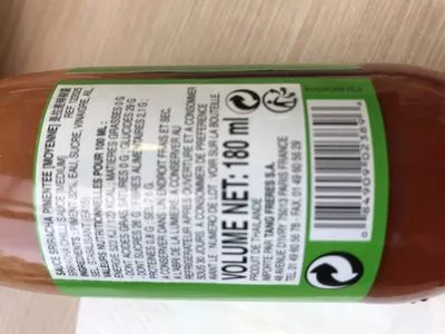 Lista de ingredientes del producto Sriracha chilli sauce Cock Brand 230g / 180ml