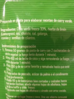 Lista de ingredientes del producto Curry verde  50 g