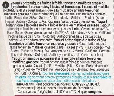 Lista de ingredientes del producto Extremely Fruity Low Fat Yogurts Marks & Spencer 600 g (4 * 150 g)