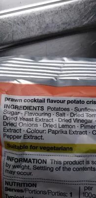 Lista de ingredientes del producto Prawn Cocktail Hand Cooked Crisps M&S 40 g