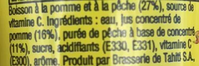 Lista de ingredientes del producto Pomme-pêche HI-C, Coca cola, brasserie de tahiti 355 ml