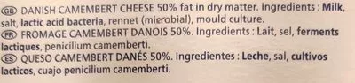 Lista de ingredientes del producto Fromage Camembert Danois 50% Bonny Dane 42 oz