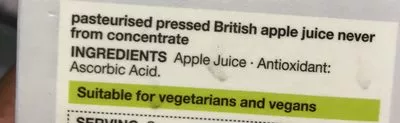 Lista de ingredientes del producto Pressed British Apple Juice M&S, Marks & Spencer 1 L