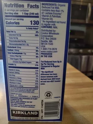 Lista de ingredientes del producto Lactose Free Kirkland 1.89 L