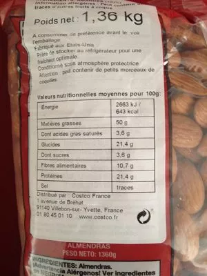 Lista de ingredientes del producto Almonds Kirkland 