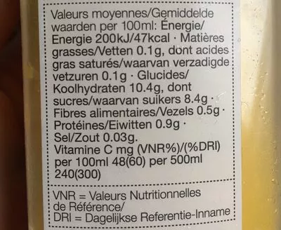 Lista de ingredientes del producto Jus d’orange non pasteurisé, avec pulpe M&S 