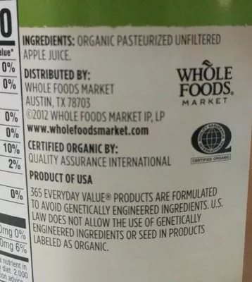 Lista de ingredientes del producto Organic juice 365, 365 Everyday Value 