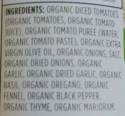 Lista de ingredientes del producto 365 everyday value, italian herb pasta sauce 365 Everyday Value, Whole Foods NET WT 25 OZ (1LB 9 OZ) 709g