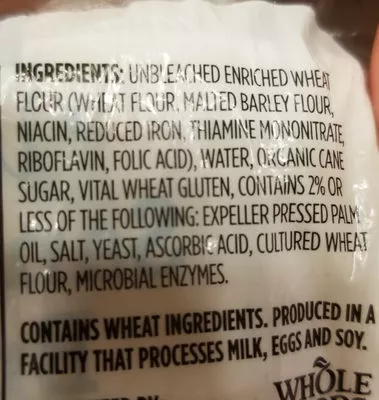 Lista de ingredientes del producto 365 everyday value, classic white bread 365 Everyday Value, Whole Foods Market  Inc. 680