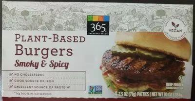 Lista de ingredientes del producto Smoky & spicy plant-based burgers 365 everyday value 10 oz