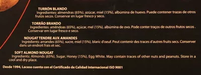 Lista de ingredientes del producto Turrón blando Lacasa 150 g