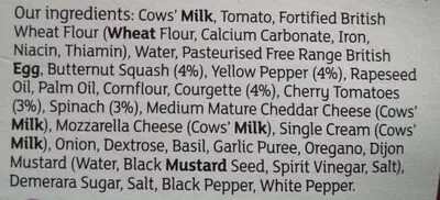 Lista de ingredientes del producto Mediterranean vegetable quiche By Sainsbury's 400 g