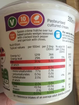 Lista de ingredientes del producto Crème fraîche Sainsbury's 300ml