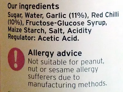 Lista de ingredientes del producto Sweet Chilli Dipping Sauce Sainsbury's, by sainsbury's 190ml