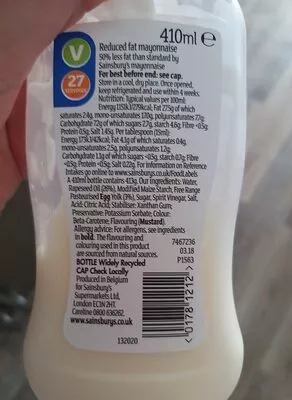 Lista de ingredientes del producto light mayo Sainsburys, Sainsbury's, By sainsbury's 410 ml