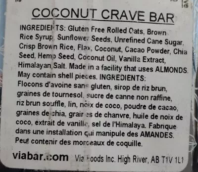 Lista de ingredientes del producto Coconut crave  