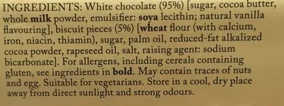 Lista de ingredientes del producto Cookies and cream white chocolate Harrods 