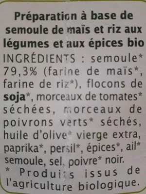 Lista de ingredientes del producto Couscous oriental semoule maïs riz  