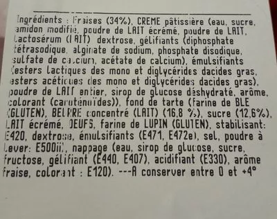 Lista de ingredientes del producto Tarte aux Fraises 4/6 personnes  