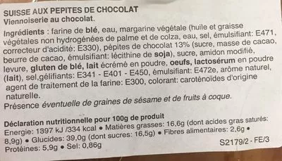 Lista de ingredientes del producto Suisse Chocolat Carrefour 