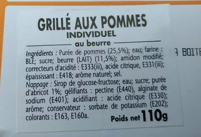 Lista de ingredientes del producto Grillés aux pommes  